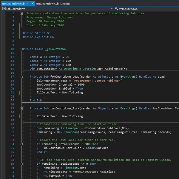 Code for Computer Lab Countdown program.